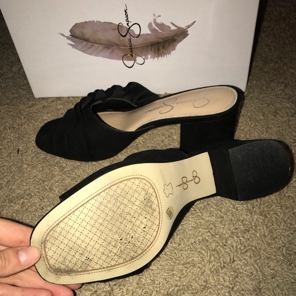 Black Block Heel Mules with Ruffle Front - Picture 3 of 4